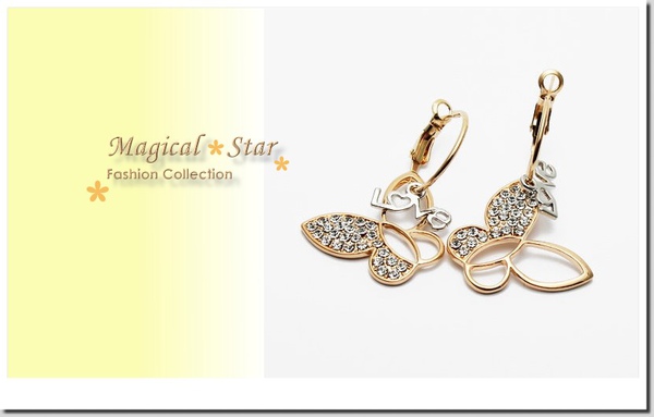 ♥ Magical Star ♥ MSR62339 韓版時尚LOVE字母蝴蝶鏤空水鑽耳環