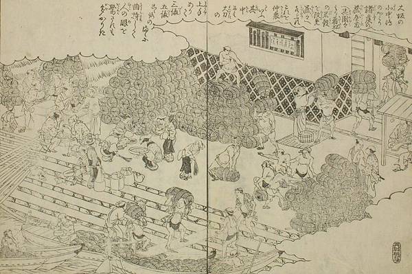 12.堂島に陸揚げされる米俵(摂津名所図会).jpg 12.堂島に陸揚げされる米俵(摂津名所図会).jpg