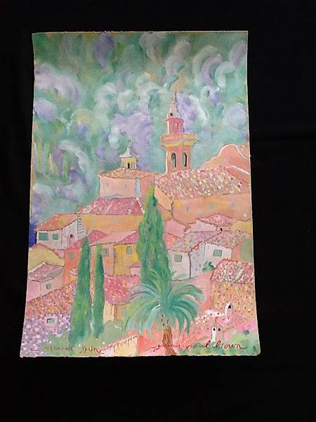 Spanish Village Hillside─Unframed gouache on paper circa 2002. JPB