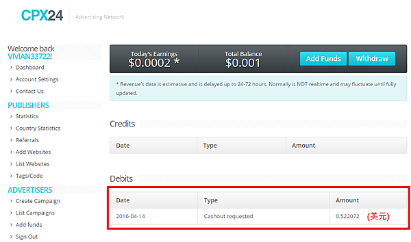 CPX24-可以刷刷刷的CPM廣告聯盟-4/14申請提款