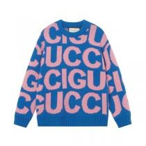 グッチ セーター ブルー×ピンク ロゴプリント スポーティ 