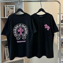 クロムハーツ ピンクレザーパッチ刺繍Tシャツ クロスロゴ ブ クロムハーツ ピンクレザーパッチ刺繍Tシャツ クロスロゴ ブ