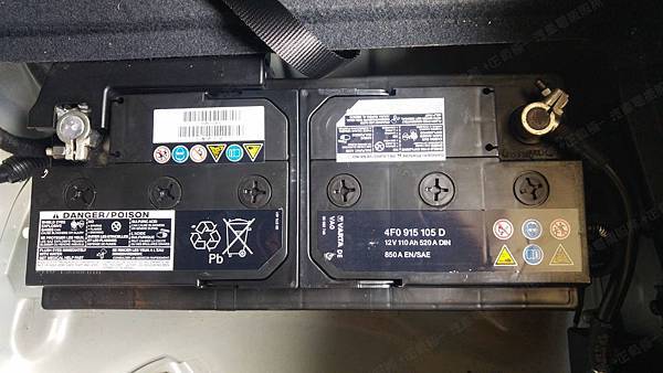 【台北】AUDI奧迪 A6 3.0 TDI 柴油版 2007年 汽車電瓶 原廠 德製VARTA華達 110AH 850A(EN) 更換 法製EXIDE埃克塞德 碳合金 EA1000 100AH 900A(EN)