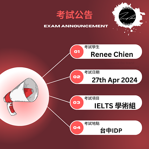 Renee Chien 27th Apr 2024 考試公告