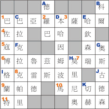 填字遊戲答案