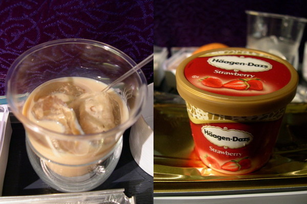 餐後甜點是Haagen-Dazs冰淇淋，我跟空姐要了Bailey's助眠