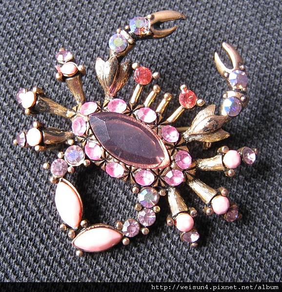 首飾_胸針_C0519_粉紅水晶鑽螃蟹胸針