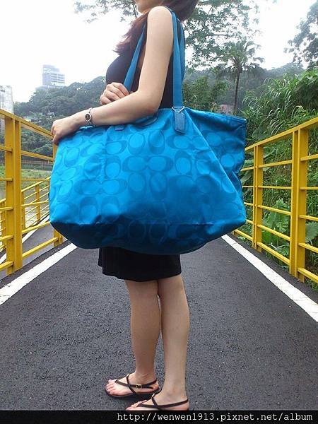 Coach水藍 中型手拿包+大型媽媽包 (可拆也可合體) 長 64 寬 35