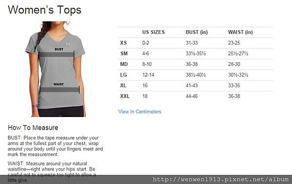 UA WOMER SIZE CHART