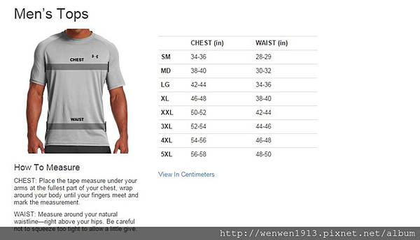 UA MEN SIZE CHART