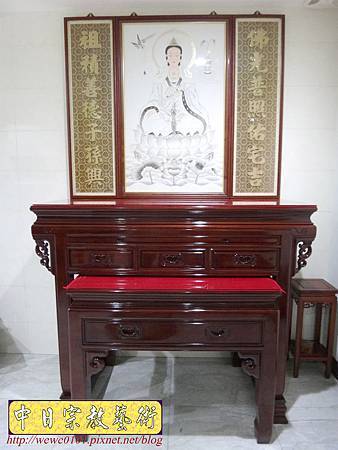 N24401.五尺一神明廳神桌樣示 明式佛桌 手繪觀音彩聯 木雕神聯佛聯.JPG