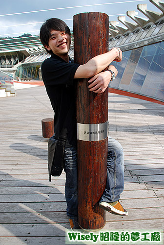 孔夫子抱著172公分的木樁