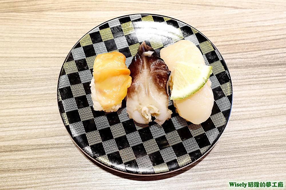 貝類三種組合握壽司(赤貝/鳥貝/干貝) 貝類三種組合握壽司(赤貝/鳥貝/干貝)