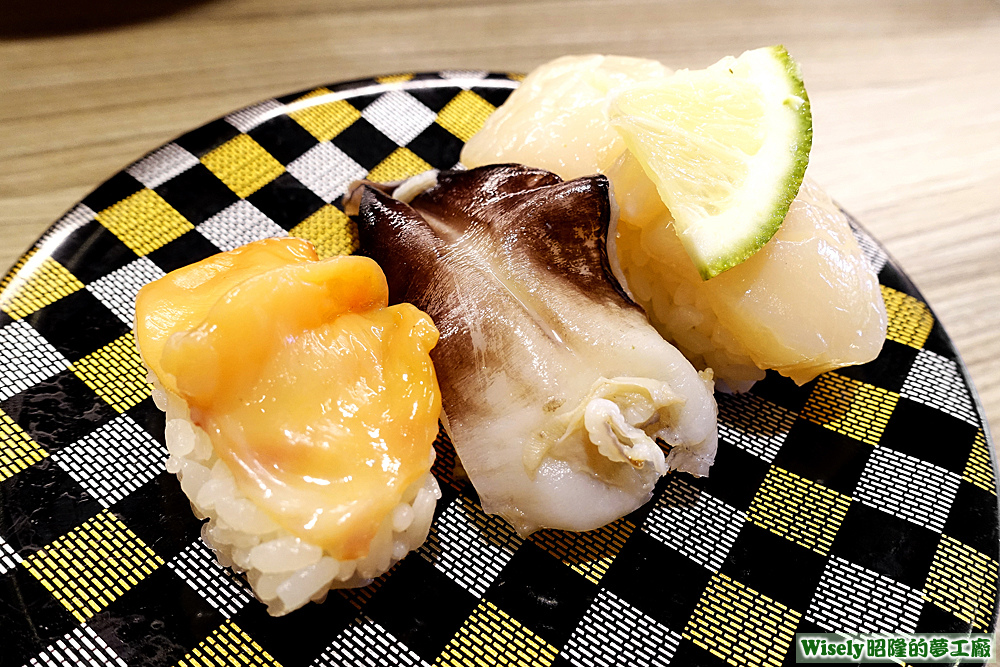 貝類三種組合握壽司(赤貝/鳥貝/干貝) 貝類三種組合握壽司(赤貝/鳥貝/干貝)