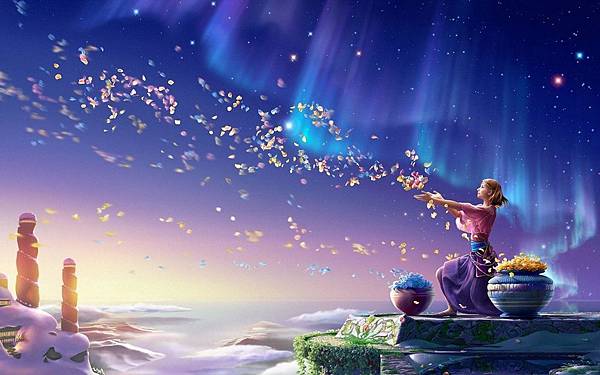 Art,-girl,-Petals,-Flowers,-northern-lights,-sky-1680x1050