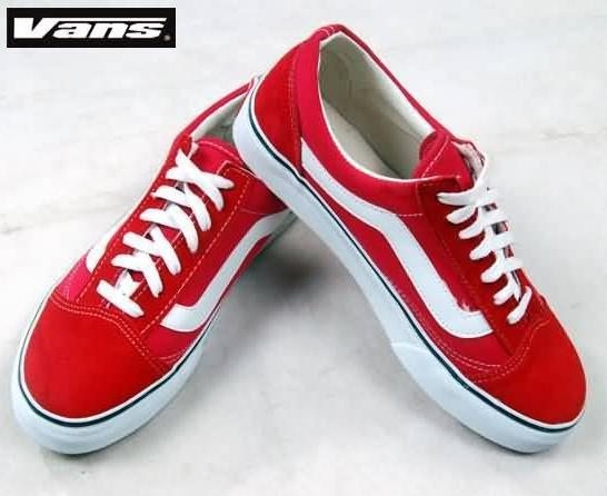 VANS 時尚滑板鞋  紅白條.JPG