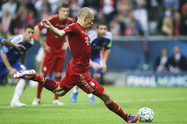 Arjen+Robben+of+Bayern+Munich+fails+to+score+on+penalty+against+Chelsea