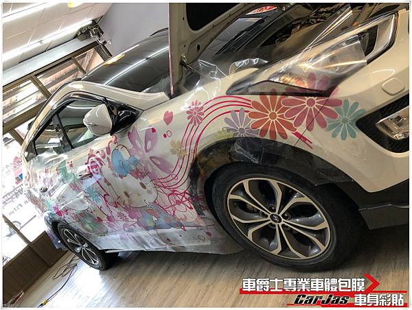 車爵士車體包膜車身彩貼-HYUNDAI SANTA FE 山土匪 客製化 KITTY 引擎蓋 車身彩貼