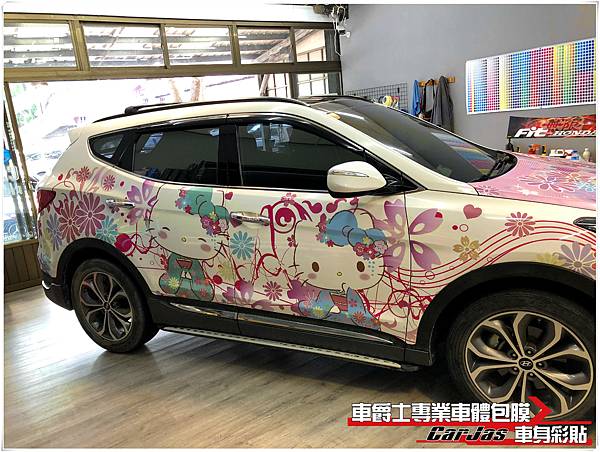 車爵士車體包膜車身彩貼-HYUNDAI SANTA FE 山土匪 客製化 KITTY 引擎蓋 車身彩貼