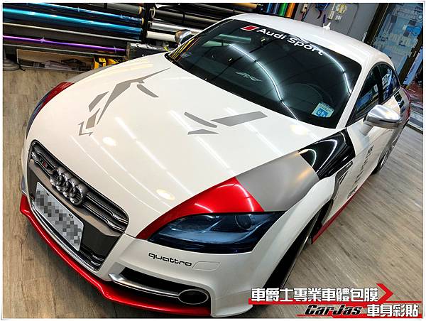 車爵士車體包膜車身彩貼-AUDI TT 客製化車身彩貼、大燈湖水藍改色包膜