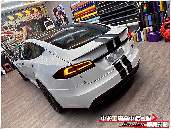 車爵士車體包膜車身彩貼-TESLA MODEL S 客製化運動線條車身彩貼