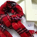 BURBERRY巴寶莉純羊絨圍巾男女士經典小格子紅色 2300 (2)_conew1