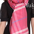 巴寶莉BURBERRY真絲圍巾 格子玫紅色超長長款絲巾披肩 1800