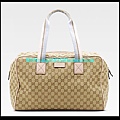 GUCCI-編號153240春夏新款粉紅配藍色織帶緹花小號旅行包 W42H29D24CM.3000