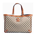 GUCCI-雙G緹花布環扣托特包 編號141472橙色皮邊 尺寸W39H27D10CM~3000