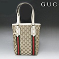 GUCCI-新款白色配皮緹花線條直式小號公仔單肩購物包型號162898尺寸H25W17D10CM.~2800 (2)