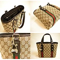 GUCCI-139261經典咖啡色綠紅綠織帶小號公仔購物包尺寸H18W25D11CM~2600 (1)
