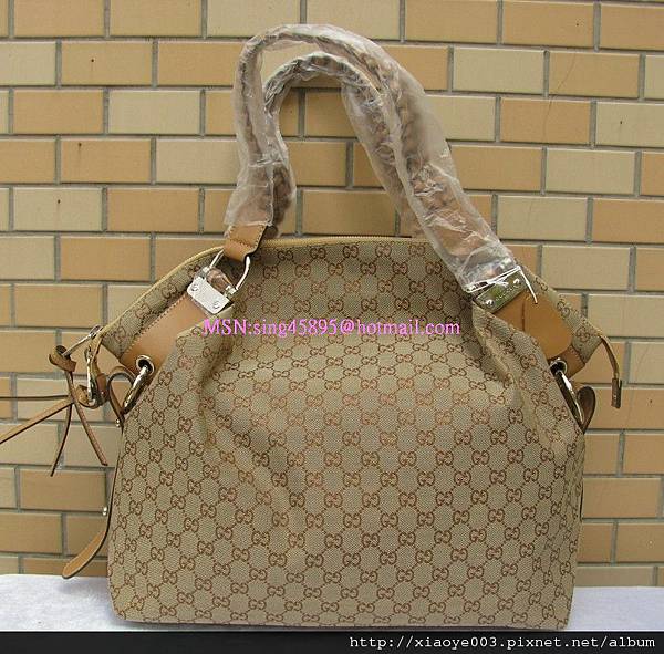 GUCCI-232927淺金布肩背包3200 (1)