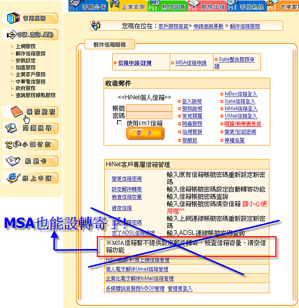 HiNet信箱轉寄功能 HiNet信箱轉寄功能