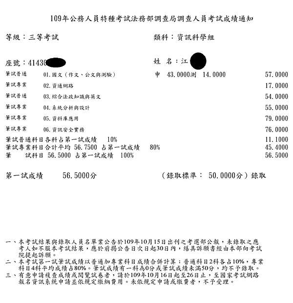 非本科系考取調查局資訊科學組 109年調查局資訊科學組錄取 台南志光江o平同學 萬試不難 我是犬小編 痞客邦