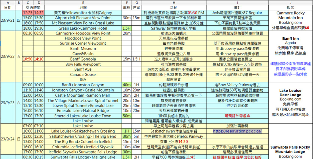 《2023.9月》洛磯山脈7日自駕行程規劃分享