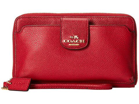COACH 63163 專櫃新款紅色壓紋皮革多功能手機皮夾手拿包 