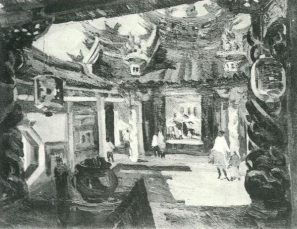 楊啟東--廟內‧第八回台展‧1934年‧民國23年‧昭和9年 ‧油畫