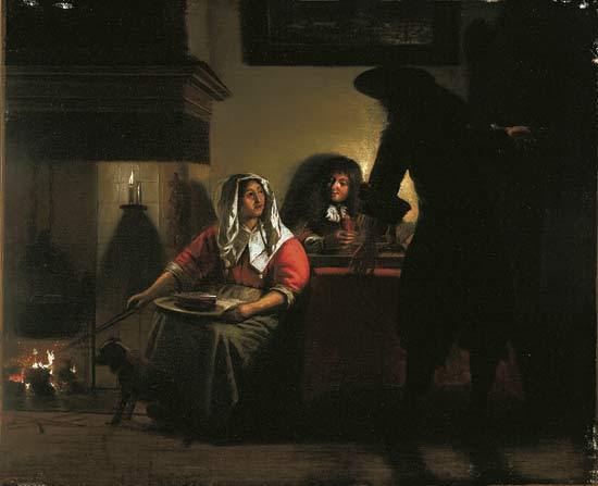 Interior with Two Gentlemen and a Woman Beside a Fire