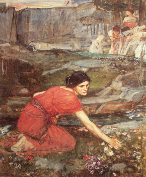 John William Waterhouse Maidens Picking Flowers By The Stream Study