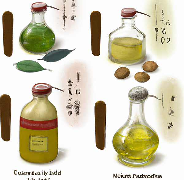 yellowdaddy2023-03-15 18.05.49 - Cooking Applications of Nut Oils_ Various Choices such as Olive Oil, Walnut Oil.  in a traditional Japanese painting style.