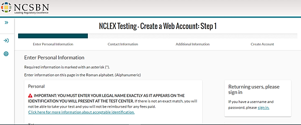 NCLEX 註冊畫面1