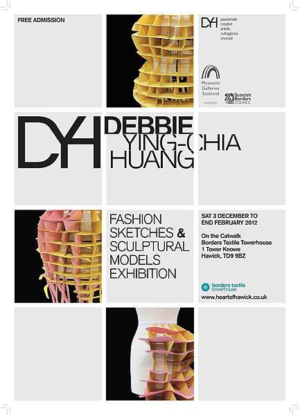 Ying-Chia Huang fashion sketch and sculptural model exhibition Hawaick Textilehouse 2