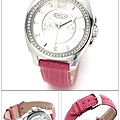 COACH W980 蜥蜴壓紋粉紅色銀框晶鑽腕錶