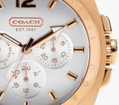 COACH W926 鱷魚壓紋白色金框三眼腕錶