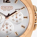 COACH W926 鱷魚壓紋白色金框三眼腕錶