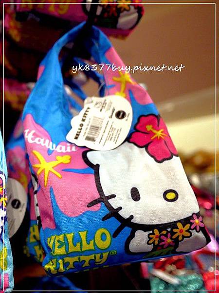 夏威夷限定 ♥ Hello Kitty 藍色扶桑花收納式購物袋  