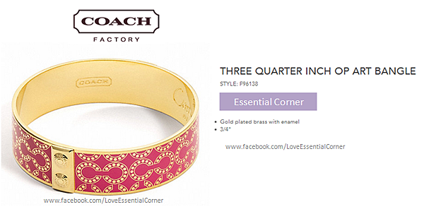 COACH 桃紅色琺瑯金色logo手環