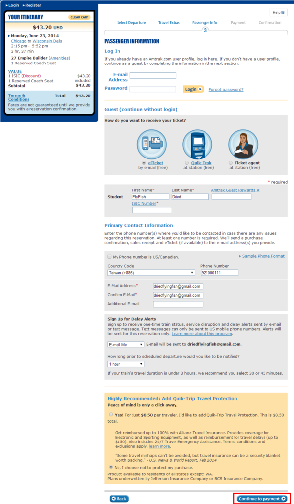 Amtrak Passenger Information(ISIC)