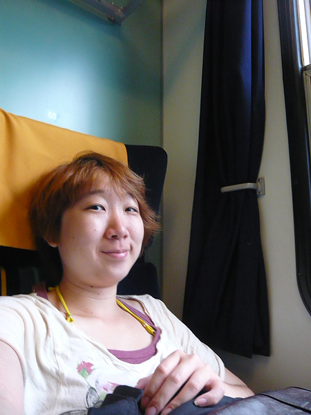 帶著勝利的笑容走向火車頭等艙的車廂