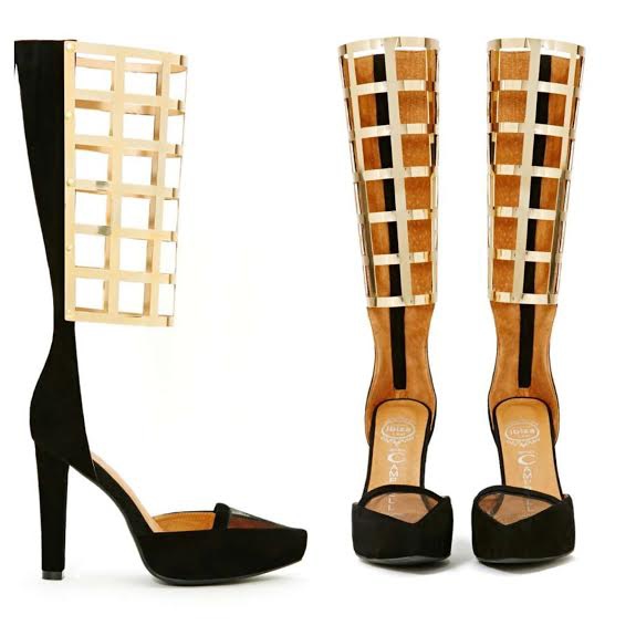 Jeffrey-Campbell-Black-Suede-Gold-Plated-Cage-Birdland-Knee-High-Pump